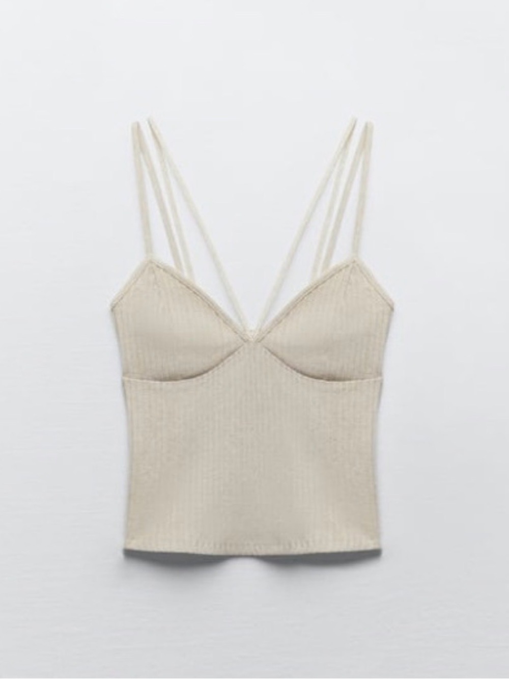 Zara Ribbed Double-Strap V-Neck Camisole in Cream